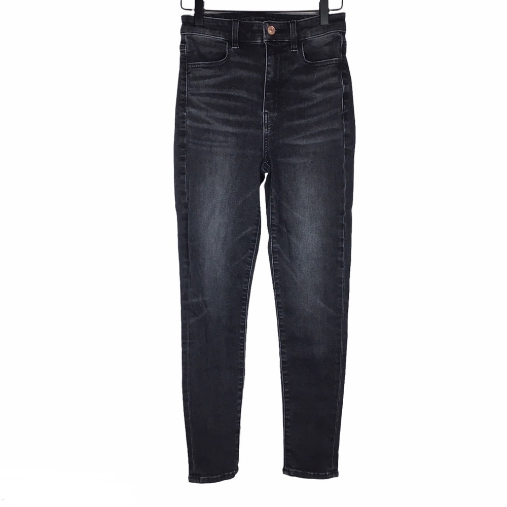 AMERICAN EAGLE Jeans Highest Rise Jegging Crop Faded Black Wash Size 4 Regular